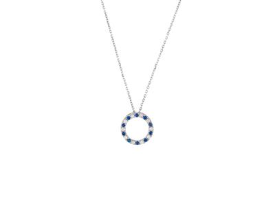 Collar Crculo De 15mm, Diamantes De 0,25 Ct Y Zafiros De 0,29 Ct, 40-42-45cm, Oro Blanco De 18 K