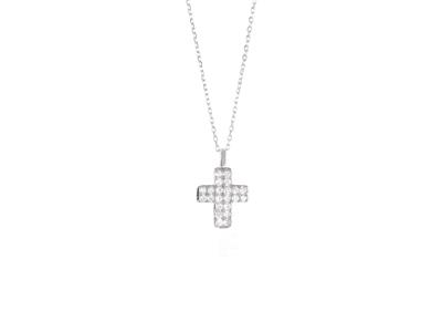 Coll Croix Diamants 0,12 Ct Or Gris 18k 40/42cm Msq - Imagen Estandar - 1
