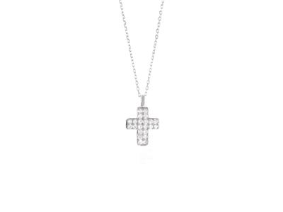 Collar Con Cruz De 9mm, Diamantes De 0,12 Ct, 40-42cm, Oro Gris De 18 K