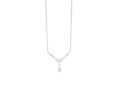 Collar Corte Pera De 8mm, Diamantes De 0,21 Ct, 40-42cm, Oro Blanco De 18 K