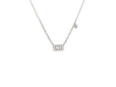 Collar Rectangulo 4 X 7 Mm, Diamantes Redondos Y Baguette 0,16ct, 40-42,5-45 Cm, Oro Blanco 18 Kt