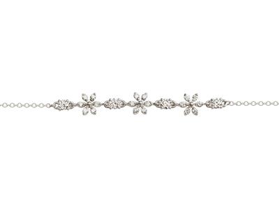 Pulsera Con Flores Alternadas, Diamantes 0,14ct, 18 Cm, Oro Blanco 18 Kt