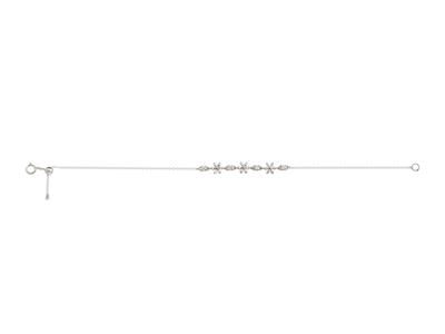 Pulsera Con Flores Alternadas, Diamantes 0,14ct, 18 Cm, Oro Blanco 18 Kt - Imagen Estandar - 2