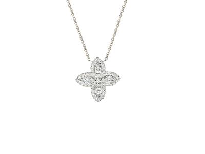 Collar, 4 Pétalos, 15 Mm, Diamantes 0,35ct, 40-42-45 Cm, Oro Blanco 18 Kt