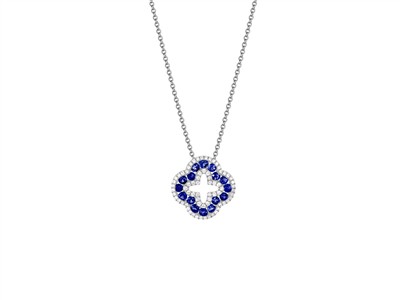 Collar Motivo Trbol Calado 15 Mm, Diamantes 0,21 Ct Y Zafiros 0,68 Ct, 40-42,5-45 Cm, Oro Blanco 18 Kt