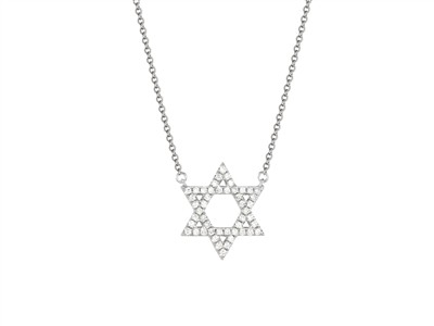 Collar Motivo Estrella De David 11 X 12 Mm, Diamantes 0,13 Ct, 40-42,5-45 Cm, Oro Blanco 18 Kt