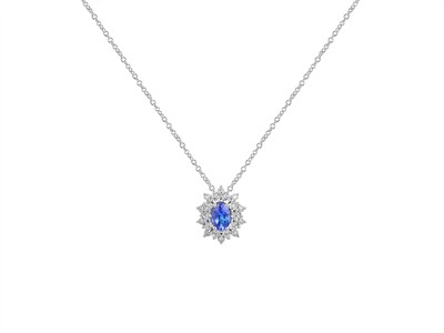 Collar Riviera 11 X 13 Mm, Tanzanita Ovalada 0,58 Ct Y Diamantes 0,08 Ct, 40-42-45 Cm, Oro Blanco 18 Kt