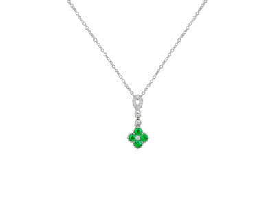 Collar Cadena Forat Redonda 1,20 Mm, Colgante Flor 8 Mm, Cada 17 Mm,esmeralda 0,26 Ct Y Diamantes 0,06