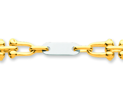 Pulsera De Hombre Con Placas Pequeñas Y Eslabones 4 mm, 21 cm, Oro Bicolor De 18k - Imagen Estandar - 2