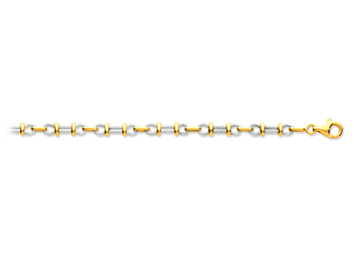 Pulsera De Hombre, Cable De Oro Blanco No Rodiado Y Anillos Intermedios De Oro Amarillo, 5,6 Mm, 22 Cm, Oro Bicolor 18k - Imagen Estandar - 1