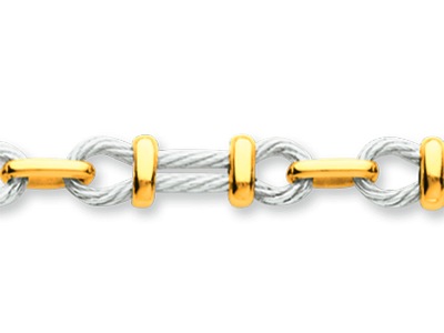 Pulsera Para Hombre, Cable De Oro Gris Sin Baño De Rodio Y Anillos Intermedios De Oro Amarillo, 5,6 mm, 2ro Bicolor 18k - Imagen Estandar - 2