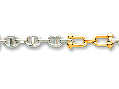 Pulsera De Hombre Con Cadena Marinaalternada Con Grilletes, 21 cm, Or O Bicolor De 18 Quilates - Imagen Estandar - 2