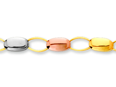 Pulsera De Pequeñas Piedras 4,7 mm,19 cm, Oro De 18k En Tres Tonos - Imagen Estandar - 2