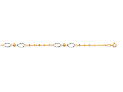 Pulsera De Malla Y Bolas Ovaladas De 5 mm, 18 cm, Oro Bicolor De 18 K - Imagen Estandar - 1