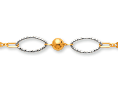 Pulsera De Malla Y Bolas Ovaladas De 5 mm, 18 cm, Oro Bicolor De 18 K - Imagen Estandar - 2