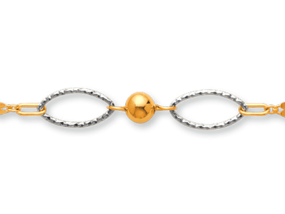 Pulsera Bolas Ovales De 5 MM Y Malla, 18 Cm, Oro Bicolor 18k - Imagen Estandar - 2