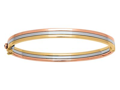 Pulsera Tipo Jonc De 3 Hileras Huecas, 63 Mm, Tricolor De 18k - Imagen Estandar - 1