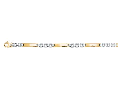 Pulsera De Hombre Con Placas Cóncavas Alternas De 4 mm, 20 cm, Oro Bicolor De 18 Quilates - Imagen Estandar - 2