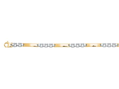 Pulsera De Hombre, Placas Huecas Alternadas 4 Mm, 20 Cm, Oro Bicolor 18k - Imagen Estandar - 2