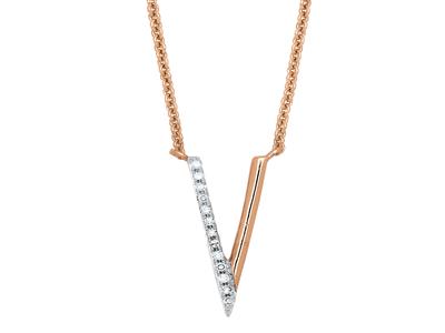 Collar Motivo V, Diamantes 0,05ct, 40-45 Cm, Oro Rosa 18k - Imagen Estandar - 3