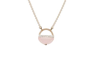 Collar Circular, Diamantes 0,05 Ct Y Cuarzo Rosa 0,33 Ct, Diametro Interior 10 Mm, 40,50-42 Cm, Oro Rosa 18 Kt