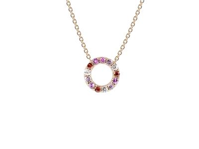 Collar Crculo Arco Iris 10 Mm, Diamantes 0,06 Ct, Zafiros Rosa Y Naranja 0,27 Ct, 40-42-5 Cm, Oro Rosa 18 Kt