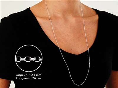 Cadena De Malla Jaseron Diamantado 1,4 mm, 76 cm, Plata 925 - Imagen Estandar - 3