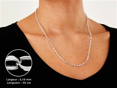 Cadena De Malla Jaseron Diamantada 3,1 mm, 50 cm, Plata 925 Británico - Imagen Estandar - 3
