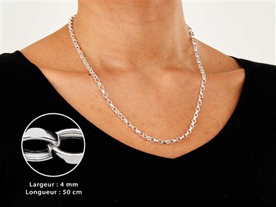 Cadena De Eslabón Jaseron Diamantado 4 mm, 50 cm, Plata 925 Británico - Imagen Estandar - 3