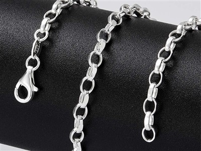 Cadena De Eslabón Jaseron Diamantado 4 mm, 50 cm, Plata 925 Británico - Imagen Estandar - 4