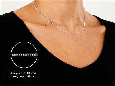 Cadena De Eslabones Gourmette Con Diamantes 1,1 mm, 40 cm, Plata 925 - Imagen Estandar - 3