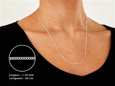 Cadena De Eslabones Gourmette Con Diamantes 1,1 mm, 50 cm, Plata 925 - Imagen Estandar - 3