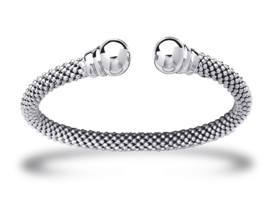 Pulsera Jonc Résille 6 MM Con Bolas, 58 Mm, Plata 925 Rodiada