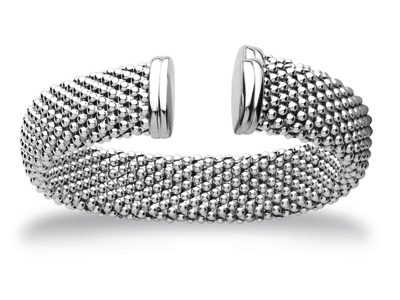 Brazalete Tipo Jonc Con Diseño De Red 16mm, Diámetro 58mm, Plata 925rh