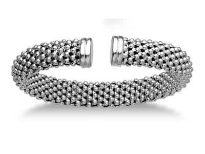 Brazalete Tipo Bangle De Rejilla 11mm, Diámetro 58mm, Plata 925 Rh