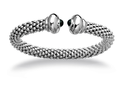 Pulsera Twisted 9 MM Con Bolas Y Onix, 58 Mm, Plata 925 Rh