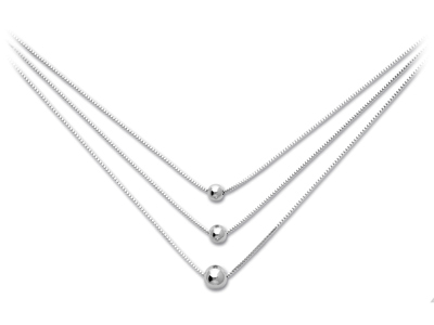 Collar Veneciano De Cadena Y Bolas,3 Hileras Degradadas, 42 cm, Plata 925 Rodiada - Imagen Estandar - 1