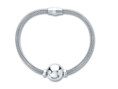 Pulsera De Malla Con Motivo De Bola, 19cm, Plata 925 Rodiada
