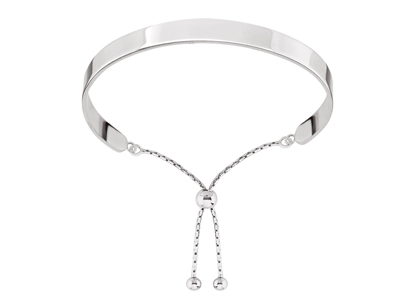 Pulsera Ajustable Con Placa Curvada 6,5 Mm, 60 X 50 Mm, Plata 925, Rodiada