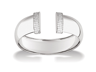 Pulsera Abierta Abombada 18mm, Bordes Con xidos De Zirconio, 60 X 50mm, Plata 925 Rodiada