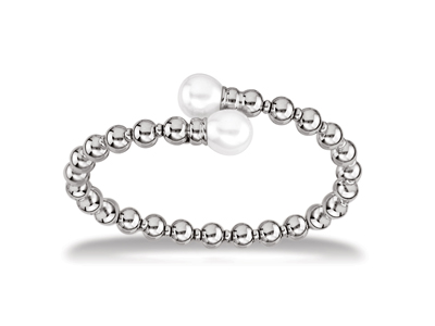 Pulsera Bolas Lisas 6mm Y Perlas, 60 X 50mm, Plata 925 Rodiada