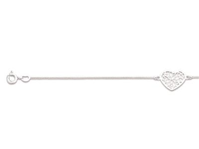Pulsera Corazones Calados 14 X 10mm, 16-18cm, Plata 925 Rodiada