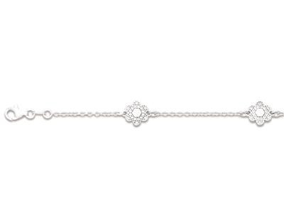 Pulsera Con Diseño 3 Florales Y Circonitas, 182cm, Plata 925 Rodiada