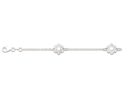 Pulsera 3 Flores Con Circonitas, 182 Cm, Plata 925 Rodiada