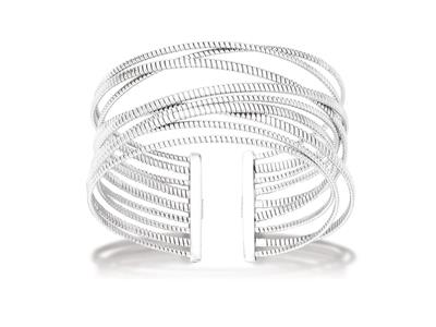 Brazalete Bangle Abierto De Multifilamento Cruzado, 25mm, 60mm De Diámetro, Plata 925 Rodiada