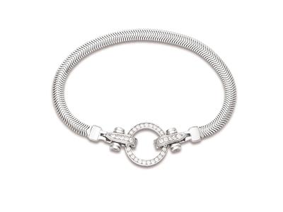 Pulsera Plana De Malla De Serpiente4,5mm, Cierre Redondo Con Zirconi A, 17cm, Plata 925 Rodiada