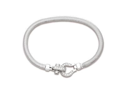 Pulsera Plana De Malla De Serpiente4,5mm, Cierre Ovalado Con Zirconi A, 18cm, Plata 925 Rodiada
