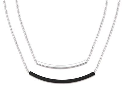 Collar De 2 Hileras Con Tubos En Degrad Lacados En Negro, 423cm, Plata 925 Rodiada