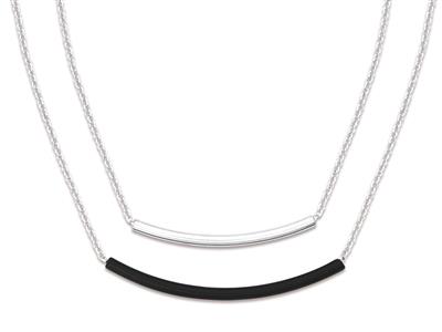 Collar 2 Filas De Tubos Lacados En Negro, 423 Cm, Plata 925 Rodio