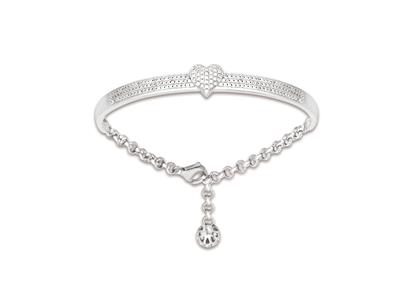 Pulsera Semirrgida Ajustable 5mm,motivo De Corazn Con Zirconias, 5 6mm, Plata 925 Rodiada
